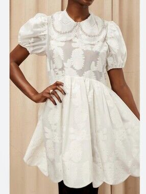 Dream Sister Jane White Embroidered Peter Pan Collar Dress with Rhinestone Trim